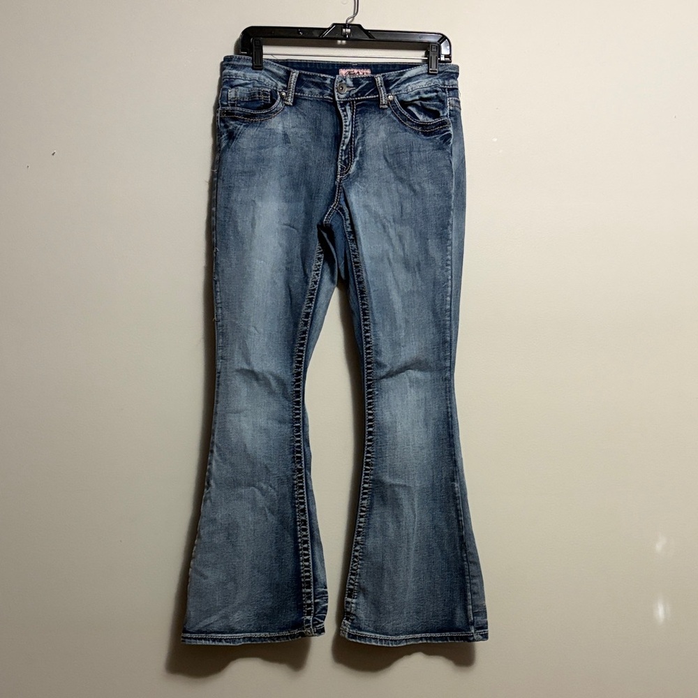 True Luck Classic Women's Blue Flared Jeans 13/14 thick stitch